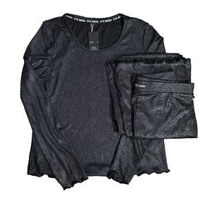 NWT Steve Madden Women's Pajama Set Black Shimmer Long Sleeve & Flare Leg size S